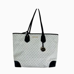 Michael Kors Eva Large Tote Shoulder Bag Purse Navy Off White Gold Pouch